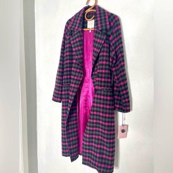 Avec Les Filles Plaid Double Breasted Coat Grey Black Pink. Size Medium. NWT. - Picture 4 of 12